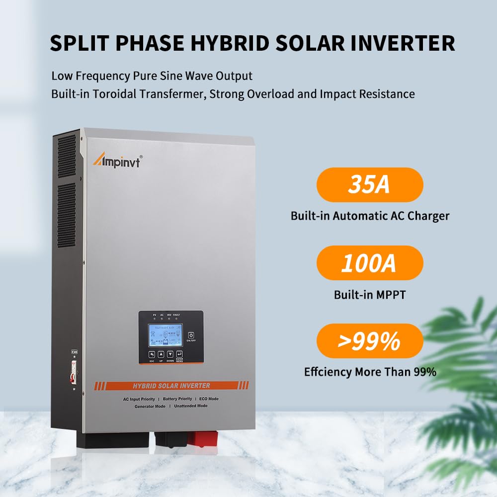 Ampinvt 6000W Solar Inverter 48V DC to 120V/240V AC Split Phase Output, Built-in 100A MPPT Solar Controller, Off Grid Low Frequency Pure sine Wave Inverter Charger, for Lead Acid Lithium Gel Battery