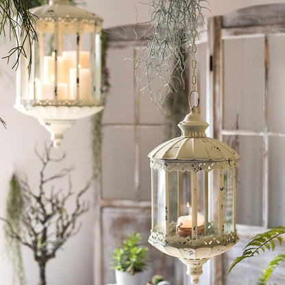 XILIN-1987 Candle Holderss French Hanging Candle Holder Iron Glass Candlestick Retro Dining Table Home Furnishings Decorative Candlestick