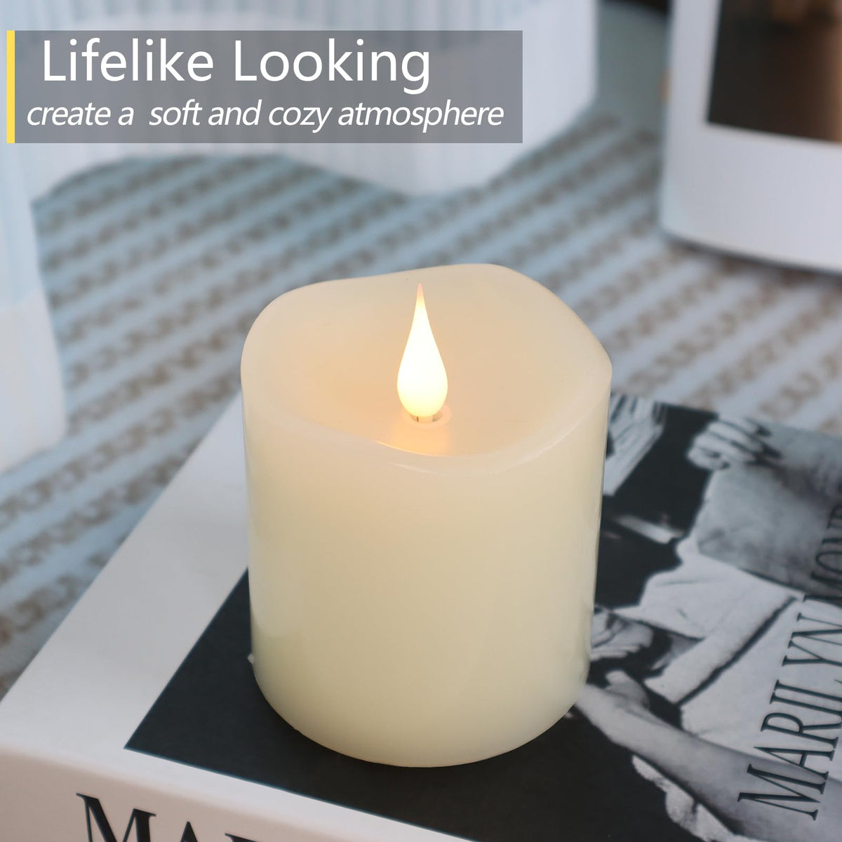 TECHLONG Flameless Candles Battery Operated with Timer, 3D Moving Flame Flickering, Last 600+ Hours Battery Candles, 3" x 5" Ivory Real Wax Electric LED Candle for Wedding Party Decorations