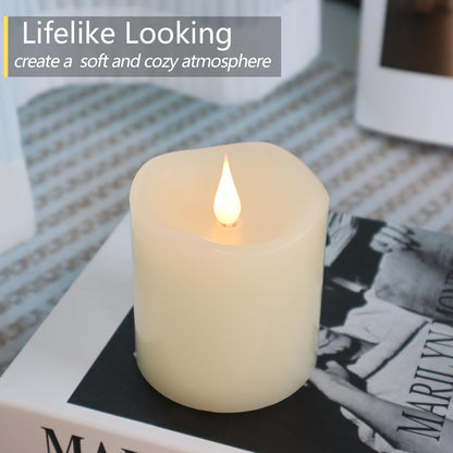 TECHLONG Flameless Candles Battery Operated with Timer, 3D Moving Flame Flickering, Last 600+ Hours Battery Candles, 3" x 5" Ivory Real Wax Electric LED Candle for Wedding Party Decorations