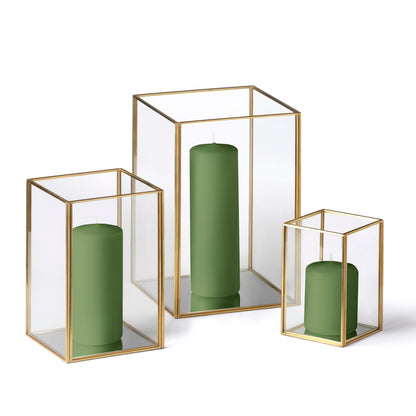 Yummi Set of 36 Slim Pillar Candles & Gold Luxus Lanterns - Green Tea