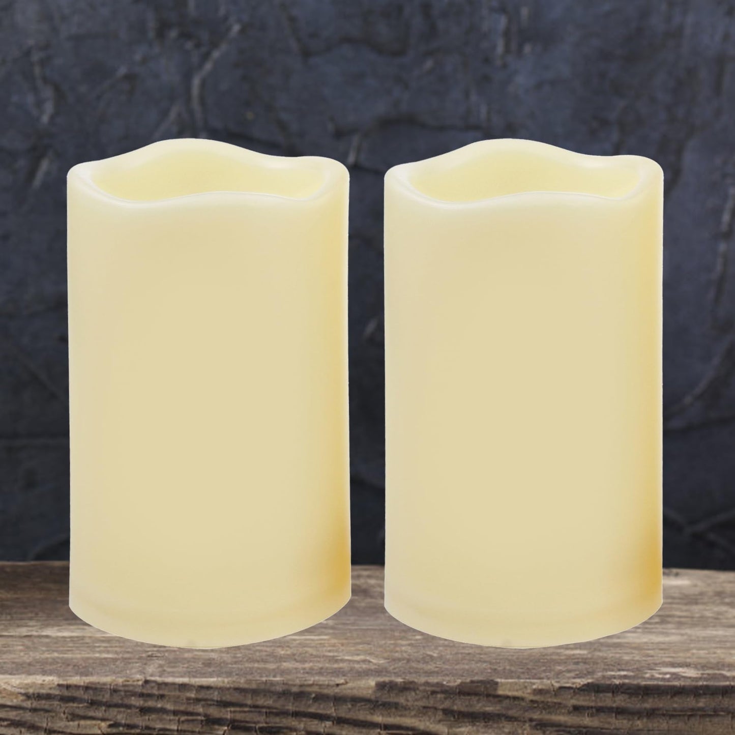 iZAN Outdoor Indoor Flameless Candles with Timer Waterproof Plastic Realistic Flickering Battery Operated LED Pillar Candles Long Lasting 1500 Hours Battery Life 3x5 inch Waved Edge 2-Pack