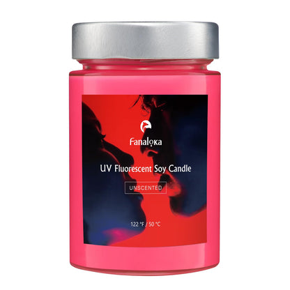 UV Fluorescent Soy Wax Low Temperature Candles, Low Heat Body Safe Candle for Night Party, Unscented, 122 °F, 11 oz, Peelable Wax (Red)