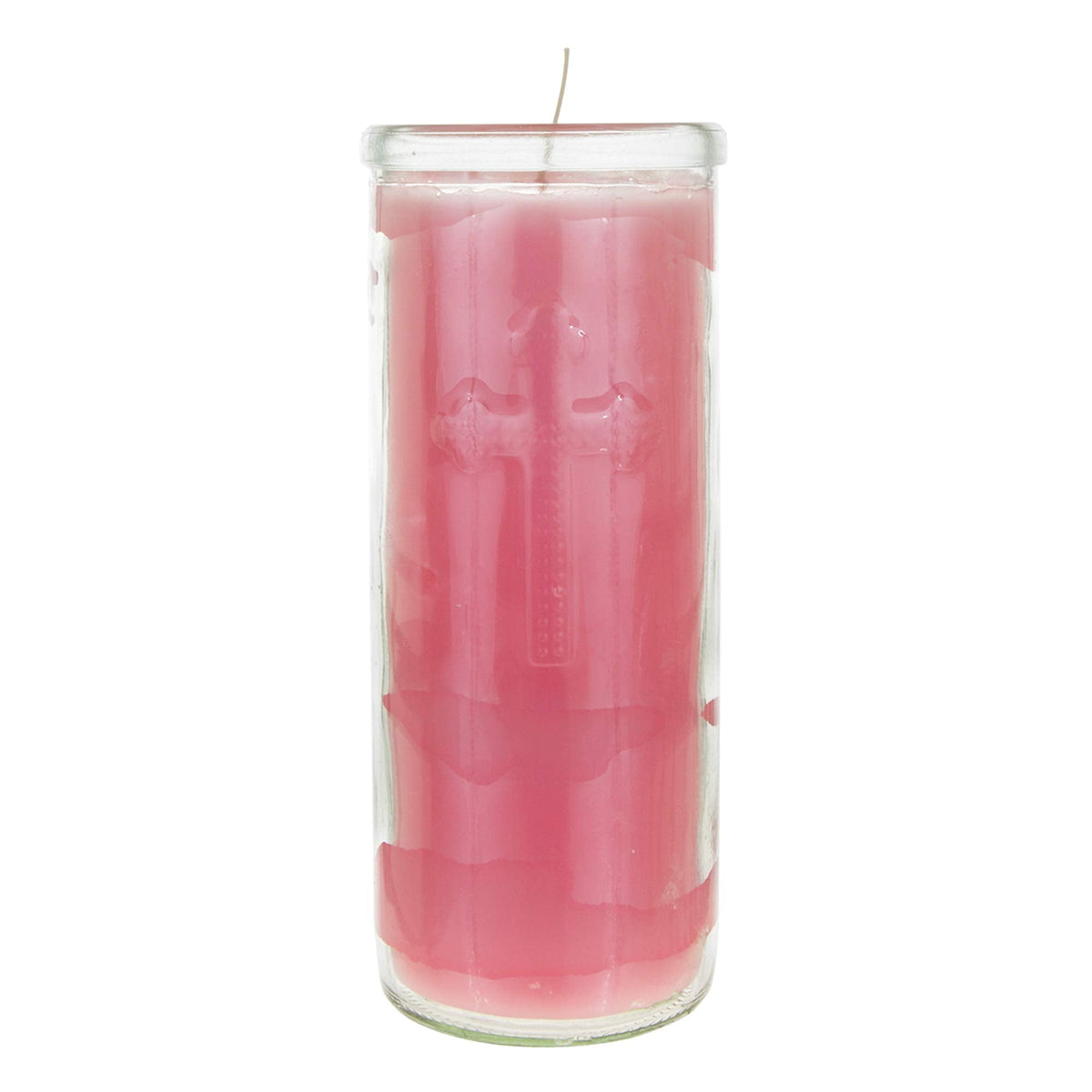 Mega Candles 6 pcs Unscented Pink Dual Cross Glass Container Altagraciano Devotional Prayer Candles, Premium Wax Candle 3 Inch x 7.25 Inch, Sanctuary, Vigils, Prayers, Blessings, Religious, Memorials