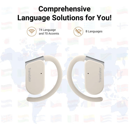 ANFIER M9 Language Translator Earbuds Open-Ear Headphones Support 144 Languages & Accents Translation Earbuds Real Time Translator Device, Snug Fit, Ergonomic Ear Hooks Beige (Without Offline Package)