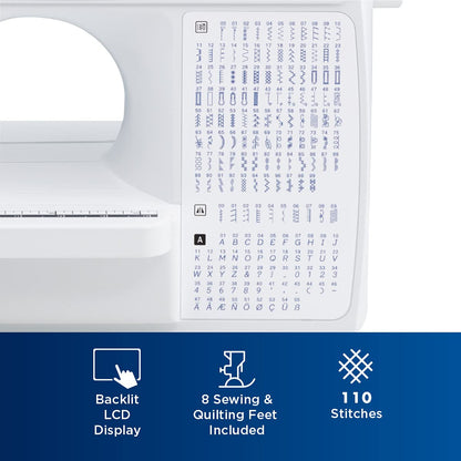 Brother XR9550 Sewing and Quilting Machine, Computerized, 165 Built-in Stitches, LCD Display, Wide Table, 8 Included Presser Feet, White