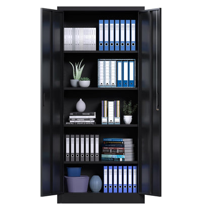 71" Metal Storage Cabinet with Doors, Lock and 4 Adjustable Shelves, Tall Pantry Cabinet for Garage, Office, Bedroom, Shop, Craft Room, Steel Storage Organizer with Adjustable Feet,Black