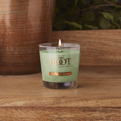 Root Candles Scented Candles Honeycomb Veriglass Premium Handcrafted Beeswax Blend Candle, Small, Tea Leaf & Honey
