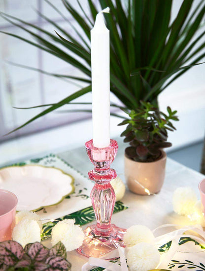 Talking Tables Boho Pink Glass Candlestick Holder Height 16cm One Size Glass Candle Holder,Large