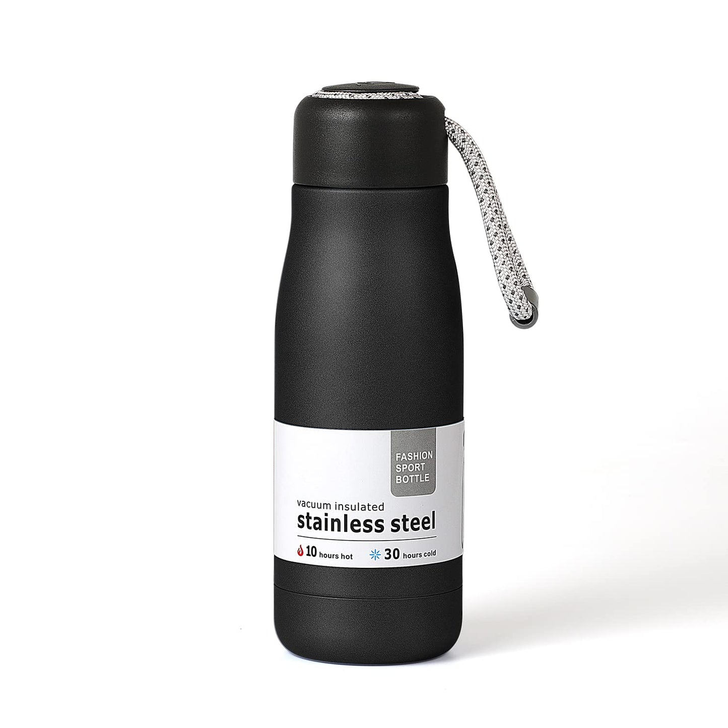 Water Bottles with Portable Lid，Hydro Insulated Thermal Flask for Hot or Cold Drinks 350ml Stainless Steel Metal Reusable Water Bottle for Kids, Adults, Midnight Black