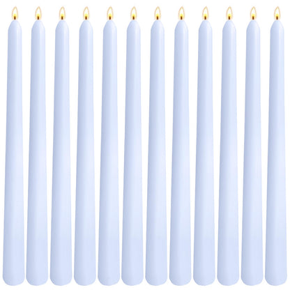 12-Pack Pale Blue Taper Candles, 10 Inch Unscented Dripless Candlesticks, Long-Lasting Burn Time of 6-7 Hours, Perfect for Home Décor Weddings Babyshower and Events