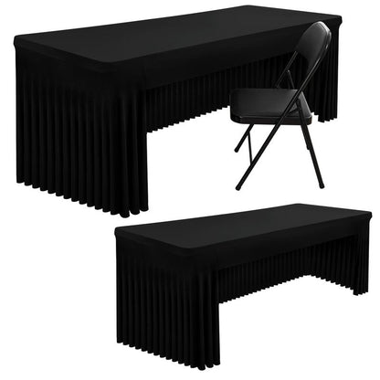 Smiry 2 Pack Spandex Open Back Tablecloth,Elastic Fitted Stretch Tablecloth for 6FT Rectangle Tables,Waterproof Washable Table Cover Skirt for Wedding, Banquet & Parties (Black, 72Lx30Wx30H Inch)