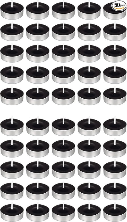 50 pcs Unscented Black Tea Lights Candles, Pressed Wax Candle 3.5 Hour Burn Time, Home Décor, Wedding Receptions, Baby Showers, Birthdays, Celebrations, Events, Meditations, Prayers
