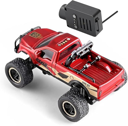 1/64 Scale Mini RC Truck Model 2.4Ghz APP Auto-Pairing Full-Proportional FPV Remote Control Monster Truck with WiFi Camera Lights Speed &amp Steering Adjustable Gift for Adults (RTR/Red)