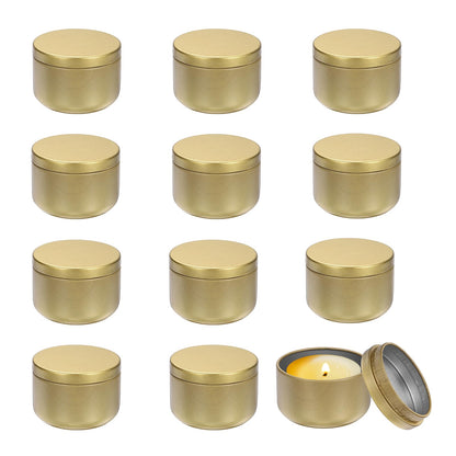 MECCANIXITY 3oz Candle Tins, 12pcs Metal Candle Tins Jars with Lids Round Empty Tin Can Containers Bulk for Storage Tea and Making DIY Arts Crafts Christmas Gifts, Gold Tone
