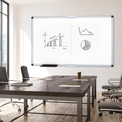 VIZ-PRO Magnetic Dry Erase Board, 60 X 48 Inches, Foldable Wall-Mounted Whiteboard with Silver Aluminum Frame & Marker Tray for School Office and Home 5' X 4'