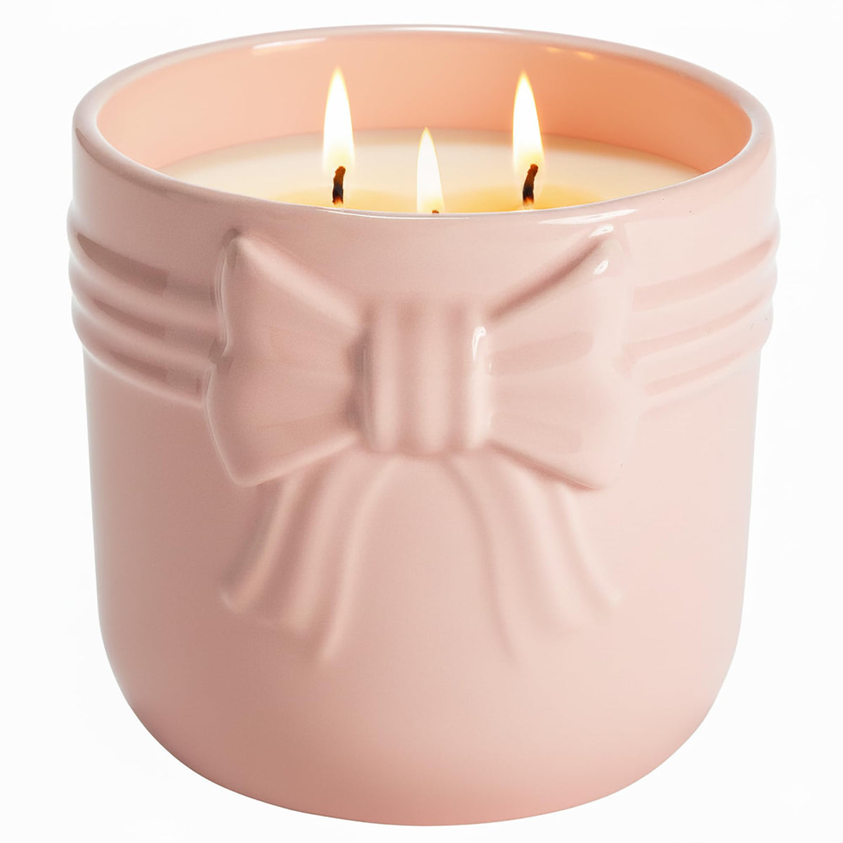 Paris Hilton Pink Spritz Scented Candle, Pink Ceramic Vessel with Embossed Bow Detail, Premium Plant Wax Blend, Cotton Wick, 22 Ounce