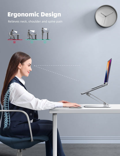 Lamicall Adjustable Laptop Stand, Portable Laptop Riser, Aluminum Laptop Stand for Desk Foldable, Ergonomic Computer Notebook Stand Holder for MacBook Air Pro, Dell XPS, HP (10-17.3'') - Silver
