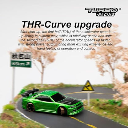 Turbo Racing 1:76 Scale Drift RC Car Table Racing 2.4GHZ Remote Control Mini Model Car with Gyro Full Proportional RTR for Adults Toys (C64-Green)