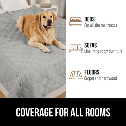 GORILLA GRIP Waterproof Dog Blanket, 82x102 Couch Cover for Dogs Washable, Protects Sofa, Furniture, Crate, Car, RV Essentials Pet Supplies, Tear and Slip Resistant Leakproof Cushion Cover, Light Gray