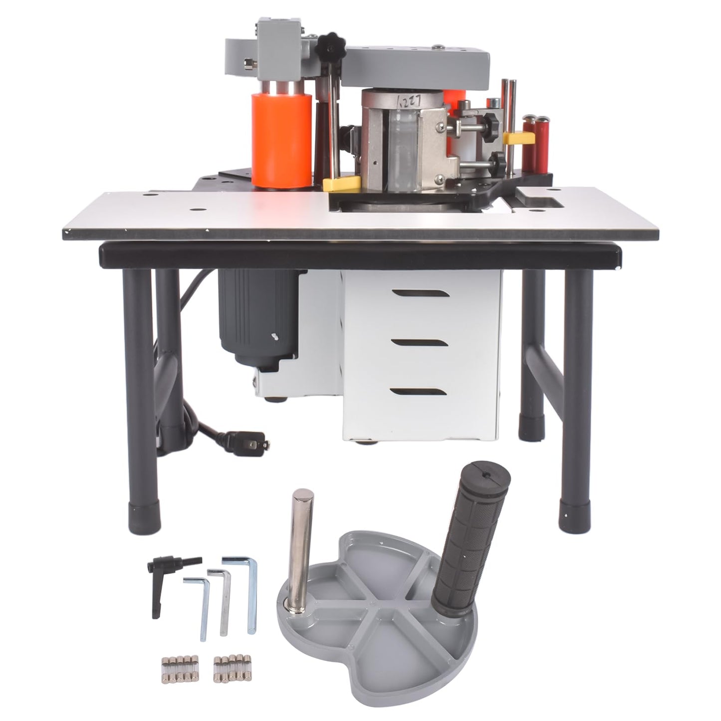 Portable Edge Bander Machine, Straight & Curved Edge Banding, Double-Sided Glue Coating, Adjustable Speed 5–10m/min, 110V, for ABS PVC MDF Acrylic
