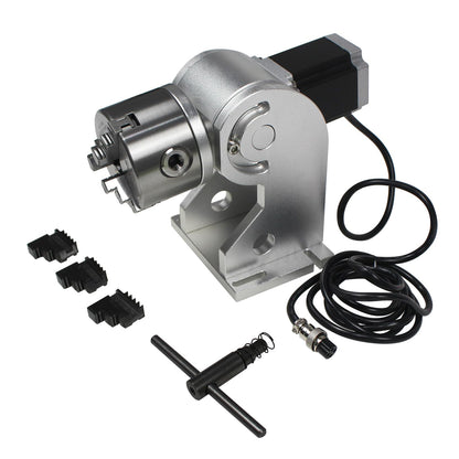 RATTMMOTOR D80 CNC 4th Axis Rotary Axis 129mm Center Height 3 Jaws Diameter 80mm Lathe Rotary Chuck with 57*57*76mm Stepper Motor for Fiber Laser Metal Carving Engraving Marking Machine