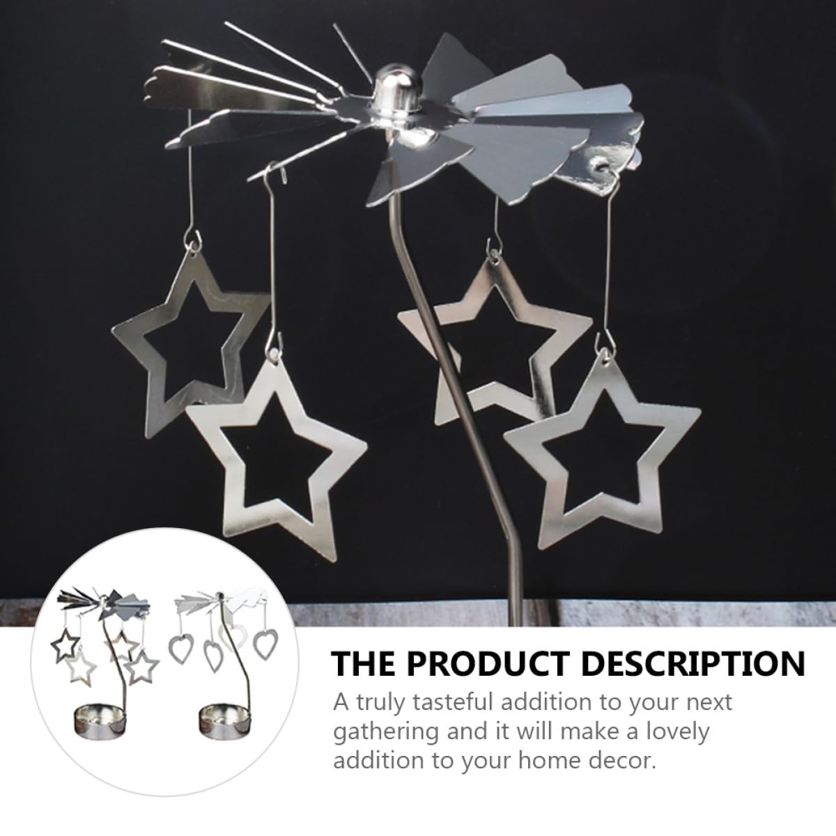TOYANDONA Rotating Metal Candle Holders 2pcs Romantic Five-Point and Love-Shaped Designs, Desktop Candle Spinner Ornament for Home Decoration and Festival Table Display