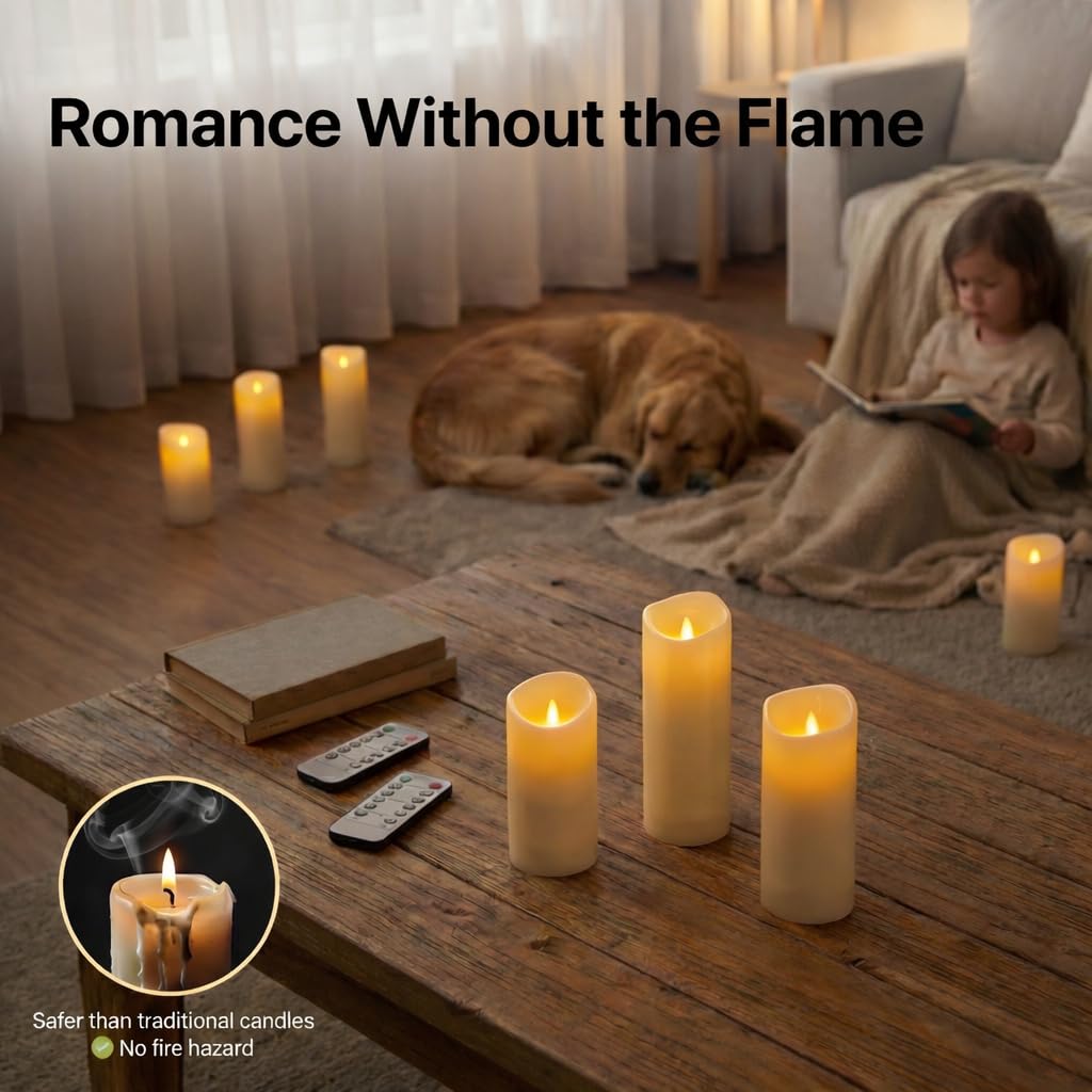 Waterproof Flameless Candles, 12 PC Battery Operated LED Pillar Candles with 2 Remote Controls & Timer, Flickering Indoor Outdoor Candles for Wedding, Patio, Easter, Bathroom, Home Decor, 4''5''6''