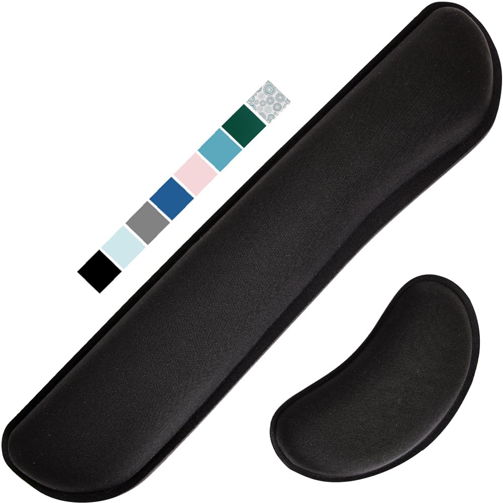 GORILLA GRIP Silky Gel Memory Foam Wrist Rest for Computer Keyboard, Mouse, Ergonomic Design for Typing Pain Relief, Desk Pads Support Hand and Arm, Mousepad Rests, Stain Resistant, 2 Piece Pad, Black