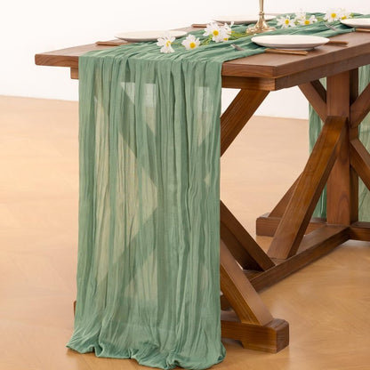 Socomi 10pcs Sage Green Cheesecloth Table Runner Summer Boho Rustic Gauze 120 inch 10FT Cheese Cloth Sheer Runner for Wedding Party Baby Shower Home Decor Holiday Decorations