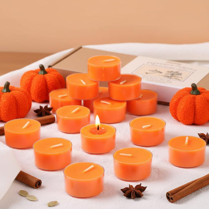 Pumpkin Cinnamon Scented Tealight Candles – 14 Pack, 100% Pure Palm Wax, 6-Hour Burn, Orange Scented Candles for Fall Decor, Thanksgiving, Halloween, Cozy Ambiance