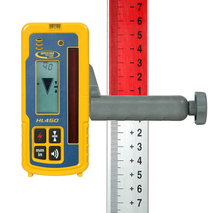 Spectra Precision HL450 Laserometer Receiver with Digital Readout, 102 mm Beam Reception, IP67 Rugged Housing, Drop-Resistant up to 5 ft, Includes Rod Clamp & User Guide