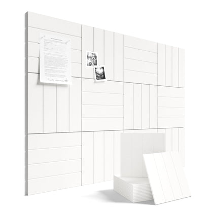 Fluxynara Felt Bulletin Board Tiles Large 48" x 36" Cork Board Alternative-12 Pack with 70 Adhesive Tabs, Thick Slat Wall Panels for Office Decor, Push Pin Board Wall Organizer Alternative-Milky White