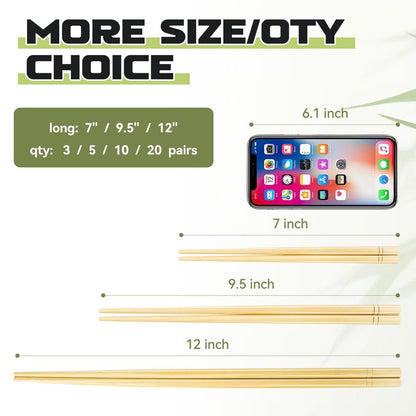 12 Inch X 3 Pairs Chopsticks,Reusable,Extra Long Simplea and Minimalistic Design,More Size Choices 7"/9.5"/12"