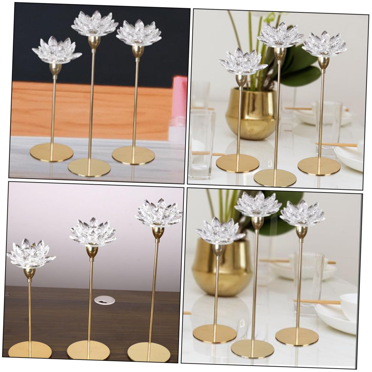 NIYANGLE Modern Simple Metal Crystal Lotus Candle Holder Small Gold Candlestick Decoration for Dining Room Wedding and Romantic Home Décor
