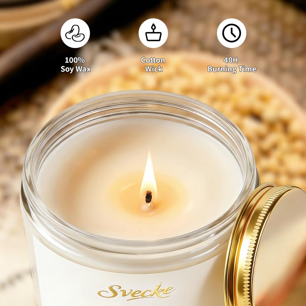 SVECKE Sandalwood Scented Candle 7oz Soy Wax Jar Candle Long Burning Aromatherapy Candle for Home Bedroom Gift for Women Men Housewarming New Home Gift