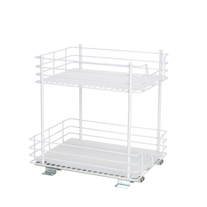 Household Essentials White Steel Two-Tier Pantry Organizer with Plastic Accents