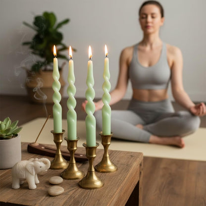 10 Inch Spiral Candles Set of 4, Light Green Taper Candles, Handmade Twisted Candles, Unscented Candle Sticks for Summer Wedding Dinner Decor