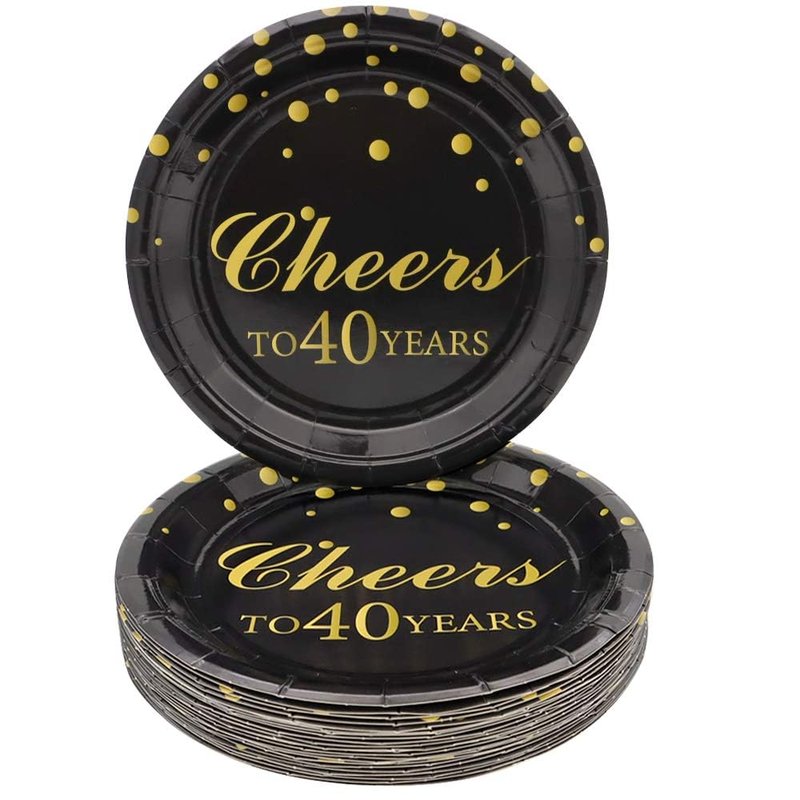 Pandecor 40th Birthday Party Supplies,50 PCS Cheers to 40 Years Disposable 7 Inch Paper Plates Dessert Plates for 40 Years Anniversary Party