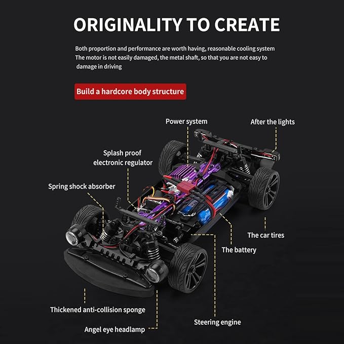 GoolRC RC Drift Car 1:16 Scale Remote Control 4WD 35KM/H High Speed Racing 2.4GHz Drifting for Adults with Cool LED Lights Extra Drift Tires and 2 Batteries (Blue)