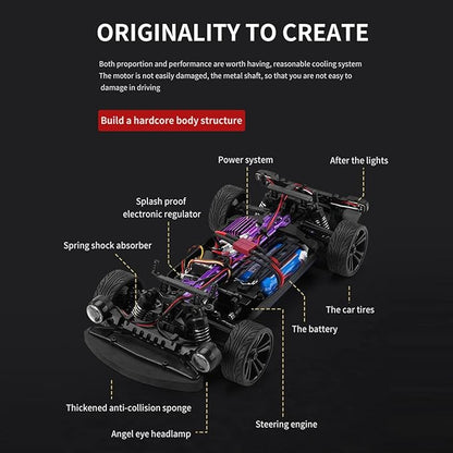 GoolRC RC Drift Car 1:16 Scale Remote Control Car 4WD 35KM/H High Speed Racing Car 2.4GHz RC Drifting Car for Adults with Cool LED Lights Extra Drift Tires and 3 Batteries (Red)