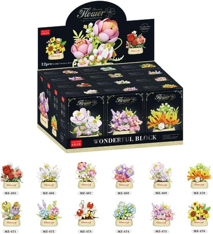 12 Set Mini Flower Potted Bonsai Micro Building Toy Blocks Succulent Plant Artificial Particle Flower Botanical Decoration Toys