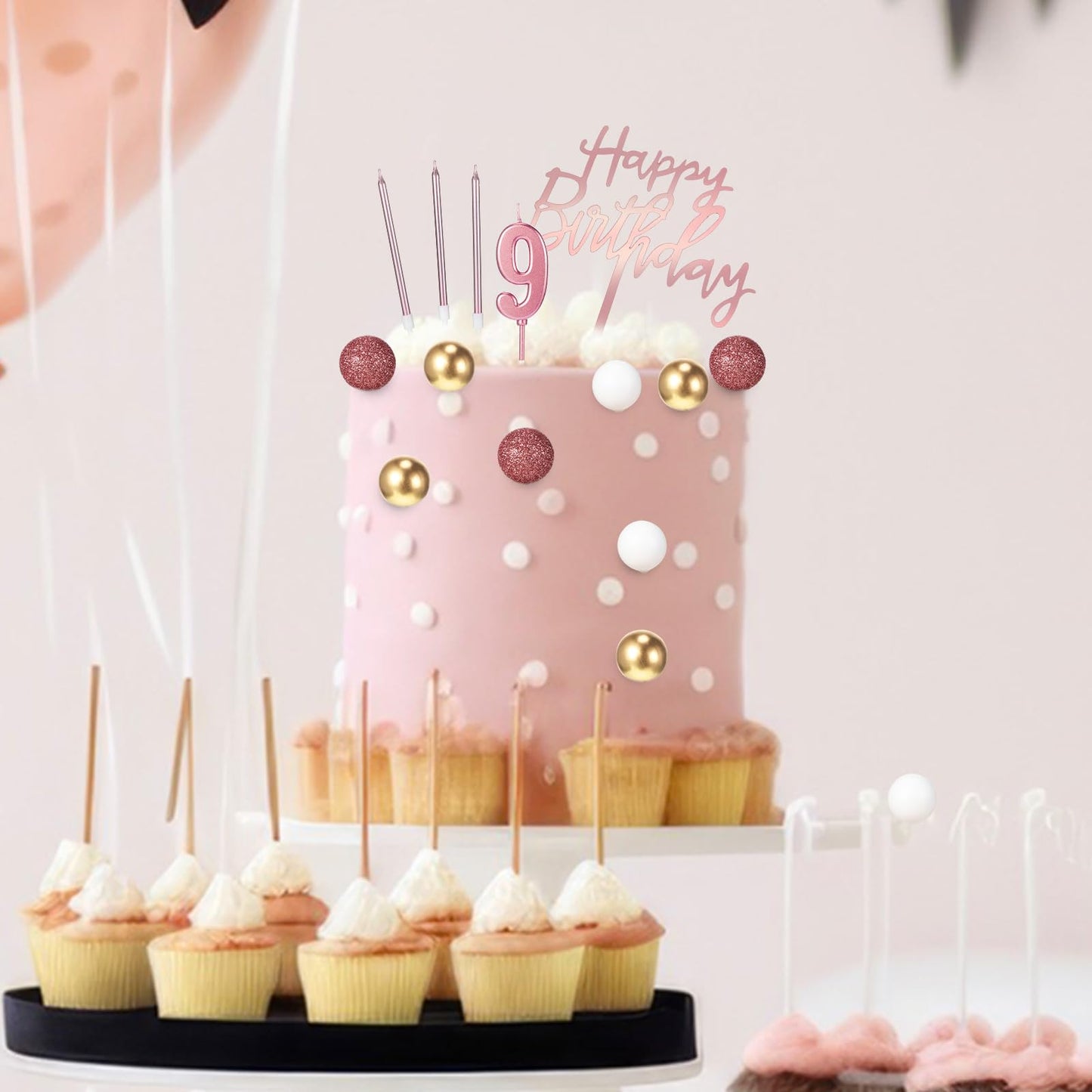 Yerliker 34 Pcs Happy Birthday Cake Toppers Decorations Birthday Candles DIY Cake Decor for Men Women Wedding Anniversary(Dusty Pink)