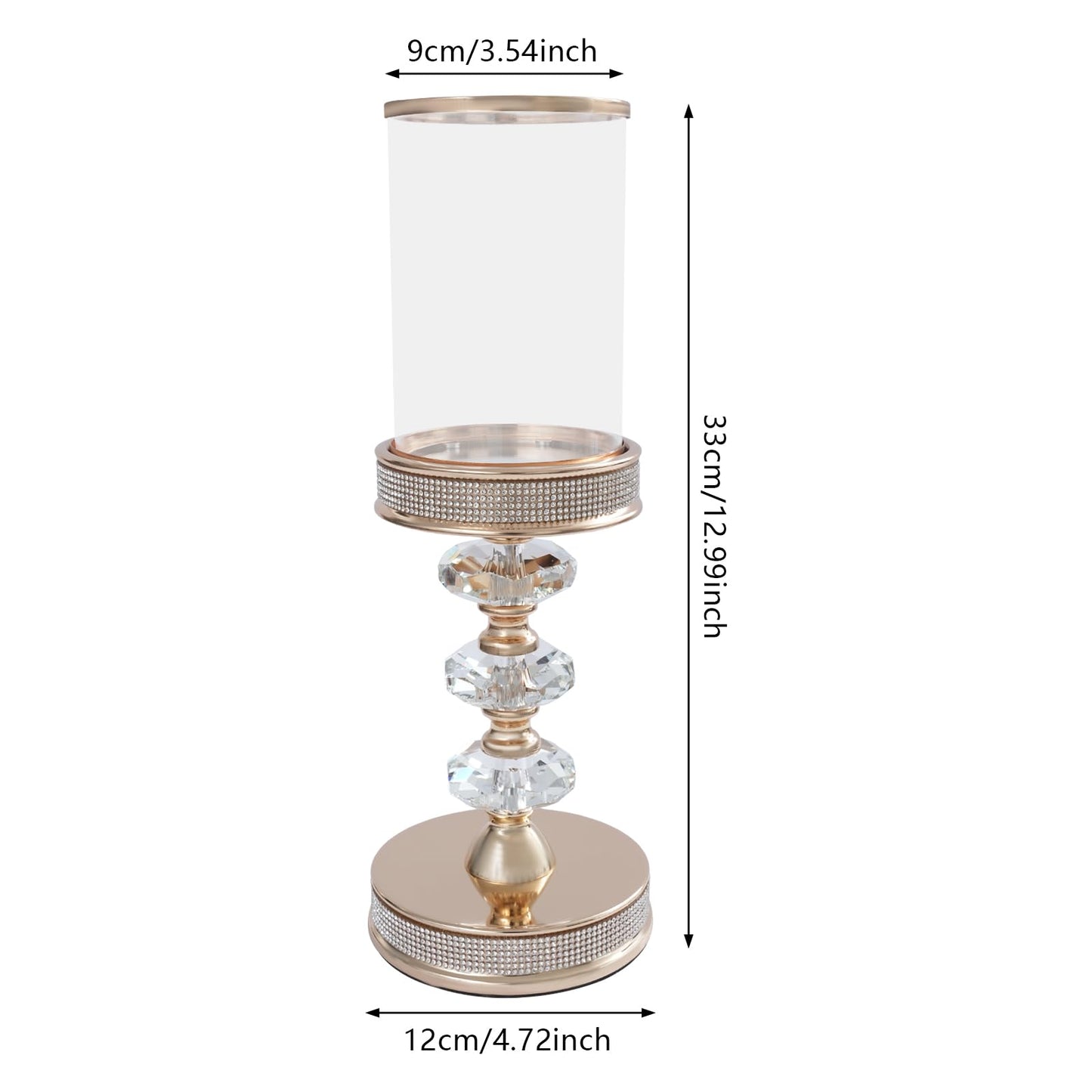 Candle Holder, Crystal Candlesticks Holder Set, Tabletop Pillar Candle Holders for Wedding, Parties, Events, Chirstmas, Home Decor, Table Centerpieces (Gold 03, L)
