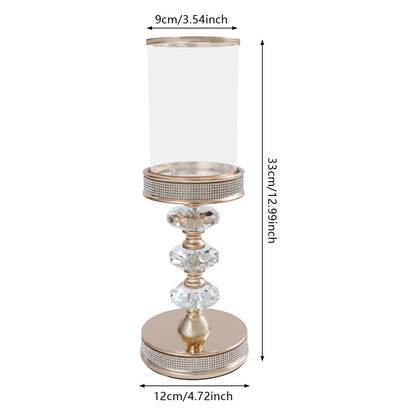 Candle Holder, Crystal Candlesticks Holder Set, Tabletop Pillar Candle Holders for Wedding, Parties, Events, Chirstmas, Home Decor, Table Centerpieces (Gold 03, L)