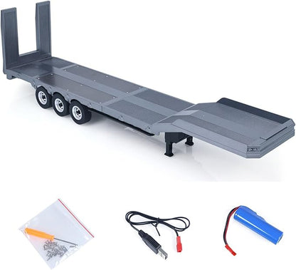 73.5Cm Plastic Semi Trailer Flatbed 1502 for 1/18 Remote Control Tractor Truck Huina 1501 Electronic Support Legs Tail Board fit with TH25071 770S Tractor for Ages 14+(Gray)