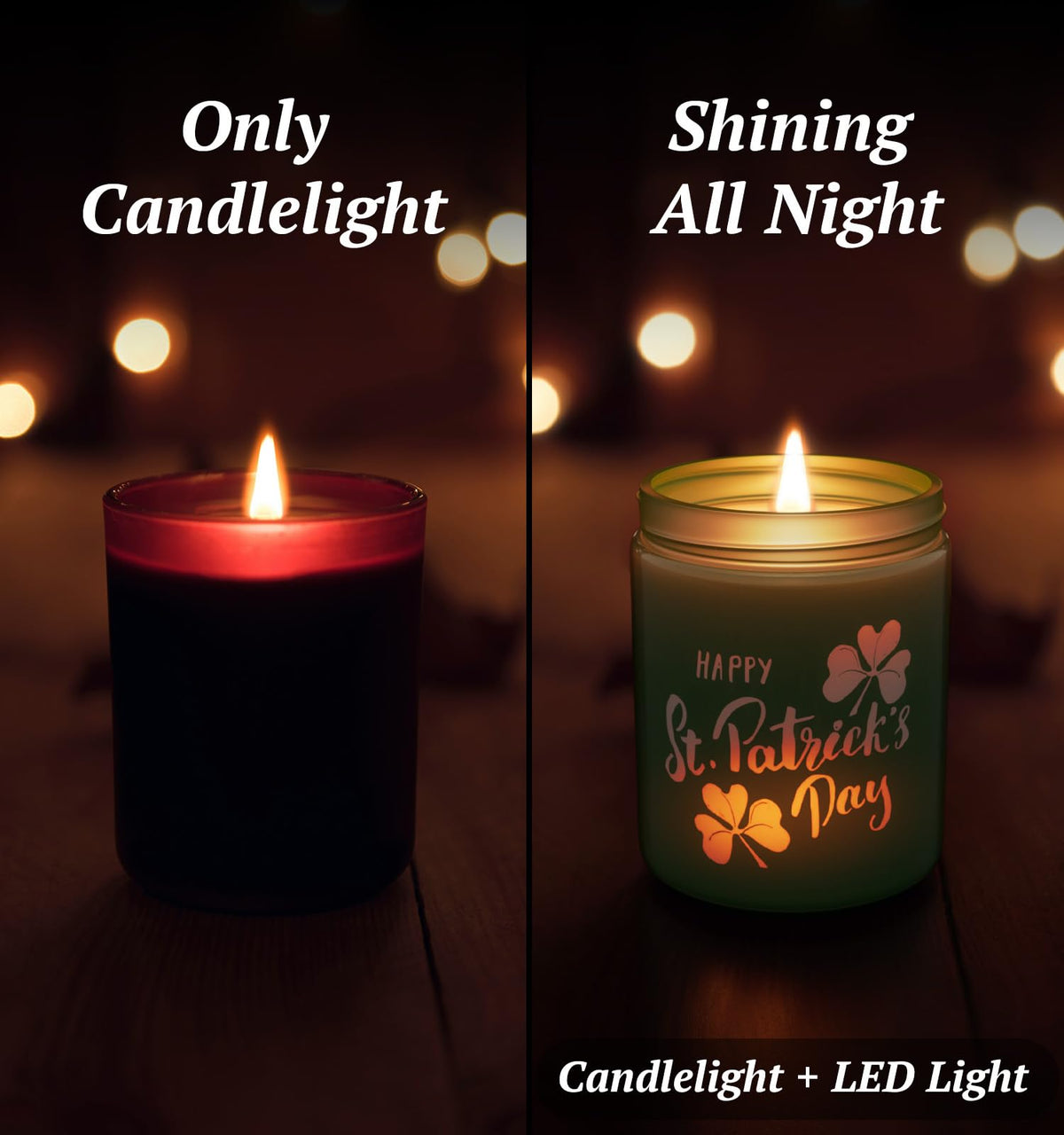 St. Patrick's Day Candle with LED, 100% Soy Wax Jar Candle, Lucky Shamrock Gifts for Friend, Aromatherapy Candles for Women Home, Jasmine Scent Candles,Over 40 Hours of Burn Time