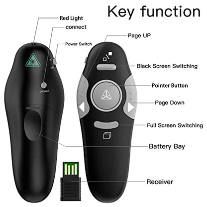 QUI Presentation Clicker Wireless Presenter Remote Clicker for PowerPoint Presentation Remote, PowerPoint Slide Advancer for Mac/Windows/Google Slide/Keynote, Black, A