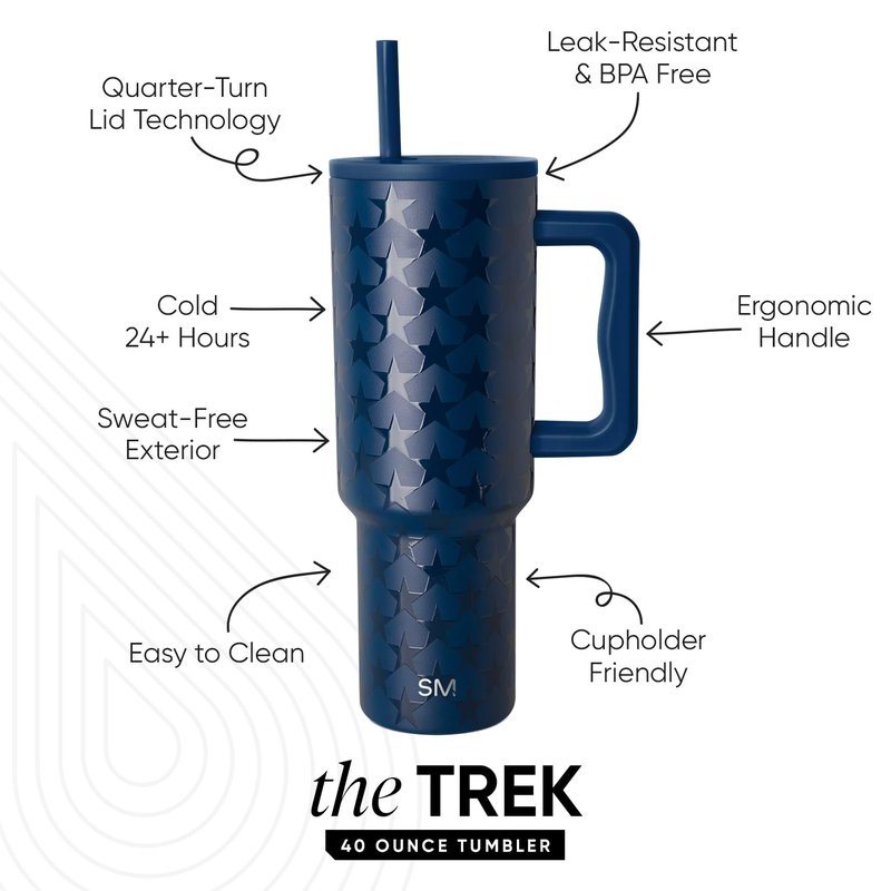 Simple Modern 4th of July 40 oz Trek Tumbler with Handle and Straw Lid | Cup Holder Friendly Insulated Stainless Steel Travel Mug | Stars Navy