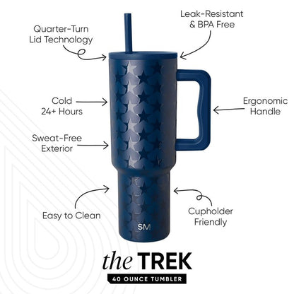 Simple Modern 4th of July 40 oz Trek Tumbler with Handle and Straw Lid | Cup Holder Friendly Insulated Stainless Steel Travel Mug | Stars Navy